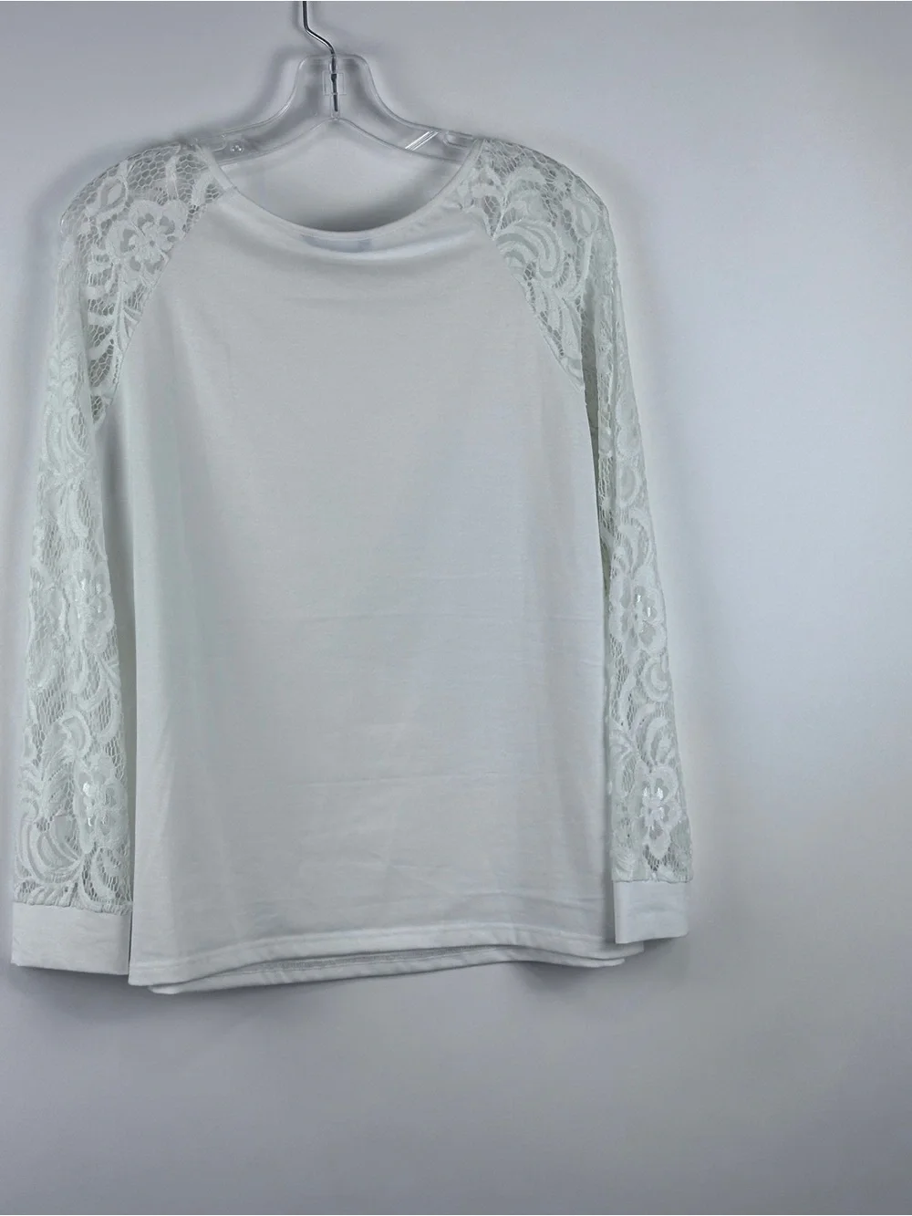 SHEIN Women's White Floral Lace Long Sleeve Crew Neck Top Casual Blouse